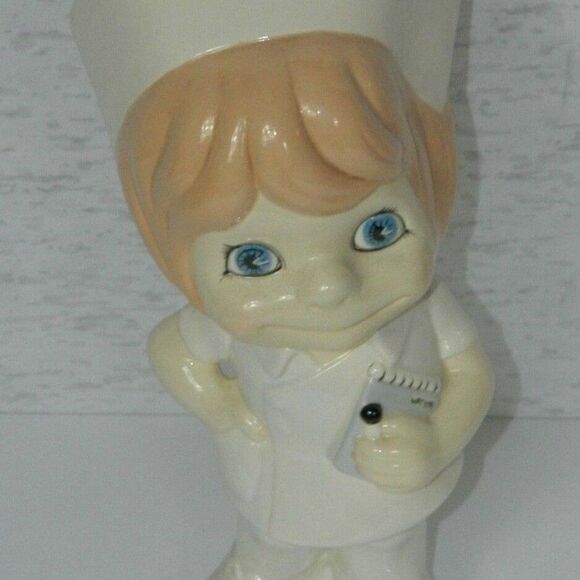 Vintage Ceramic Big Eye Nurse White Uniform12